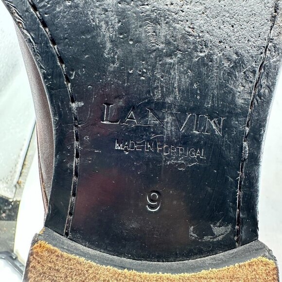 Lanvin Men Size 9 Brown Two Tone Leather Derby Lace Up Plain Toe Dress Shoes - Picture 13 of 14